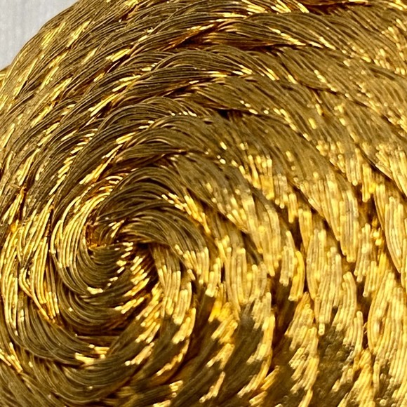 Gold Tone Earrings Basketweave Cymbal Clip On - Picture 5 of 8